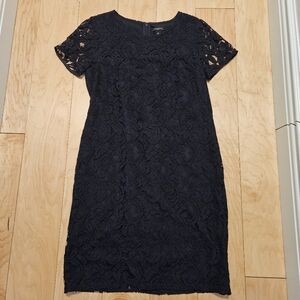 Ann Taylor Short Sleeve Lace Sheath Navy Dress 0P